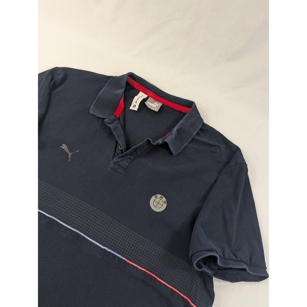 Puma BMW M Motorsport Short Sleeve Knit Polo Shirt Mens XLarge Blue Red Racing